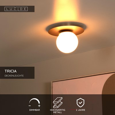 Lucide TRICIA - Deckenleuchte - Ø 25 cm - 1xE27 - Mattes Gold / Messing
